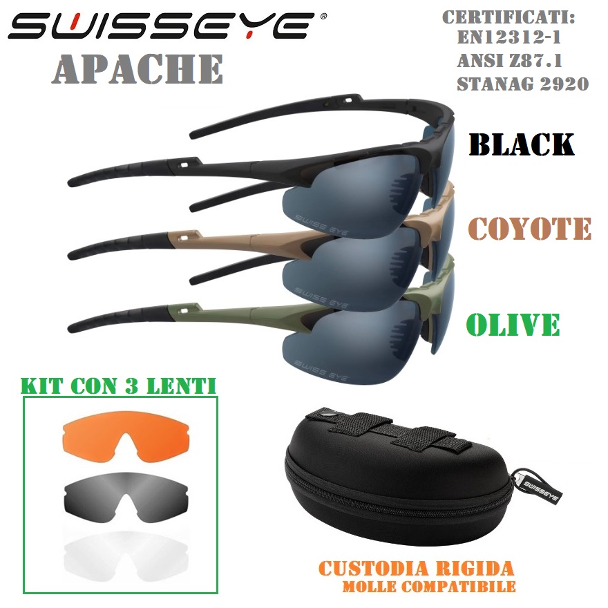 SWISSEYE APACHE OCCHIALE BALISTICO - KIT 3 Lenti+custodia rigida (40232)