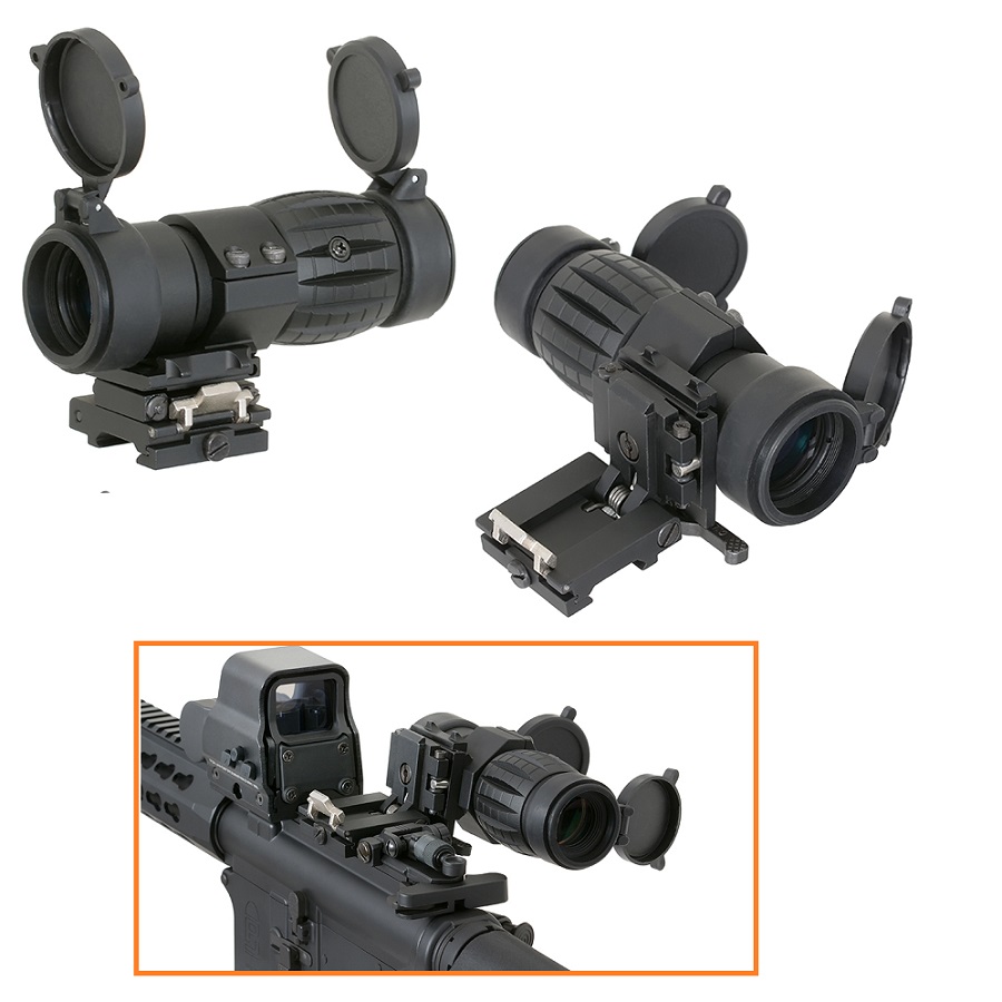 TACTICAL 3X MAGNIFIER WITH FLIP TO SIDE MOUNT - BLACK -Ottica 3x con anello QD