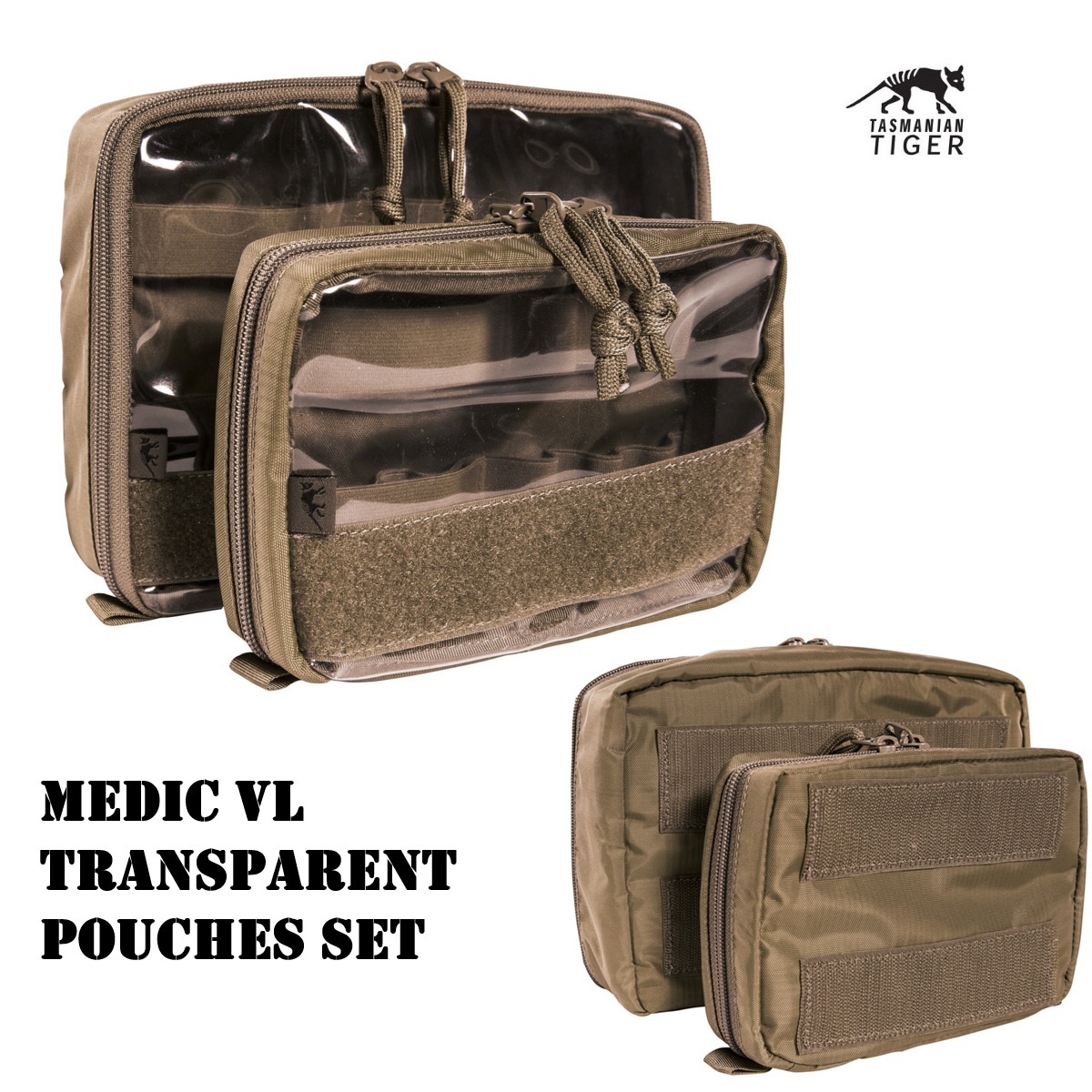 Tasmanian Tiger Medic Pouch Set VL Transparent pouches set of 2 Coyote Brown (7566)