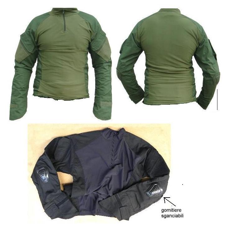TWS Combat Shirt Verde OD e Nero - con gomitiere rigide