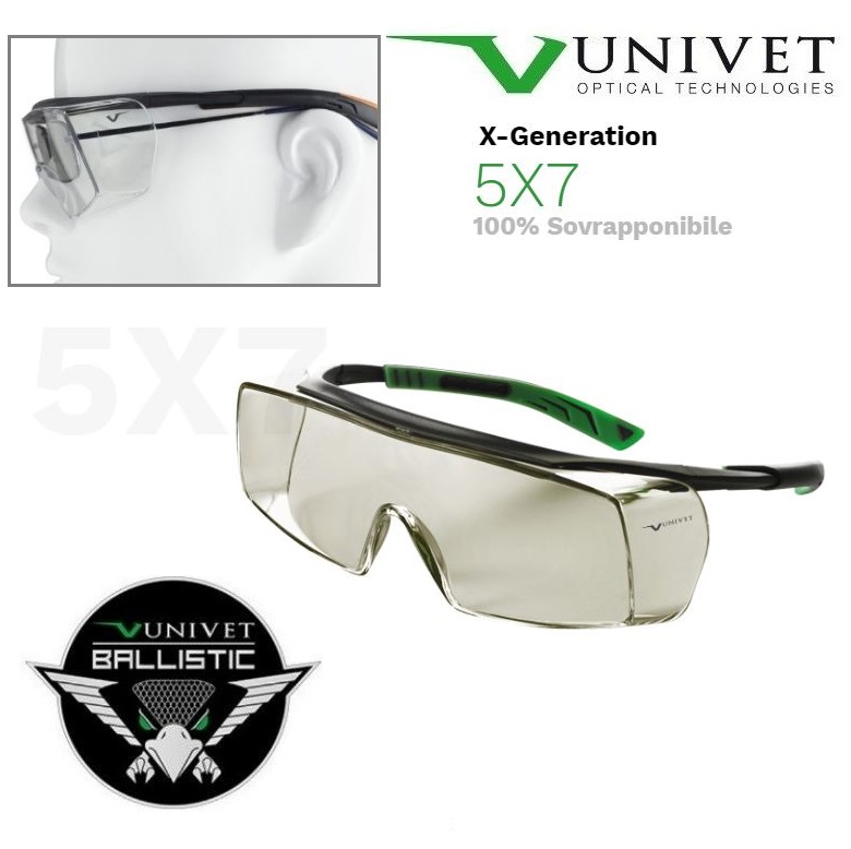 UNIVET OCCHIALE 5X7 GUNMETAL/VERDE LENTE CLEAR - SOVRAPPONIBILE
