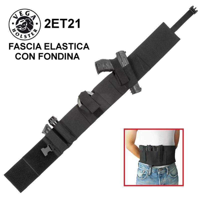 Vega Holster 2ET21 Fascia elastica multi tasche con fondina - nera