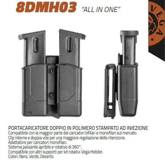 Vega Holster Doppio Porta Caricatore Pistola Universale - 8DMH03