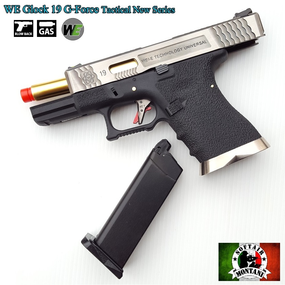 WE GLOCK 19 G FORCE BLACK - carrello cromato/gold - immagine 5