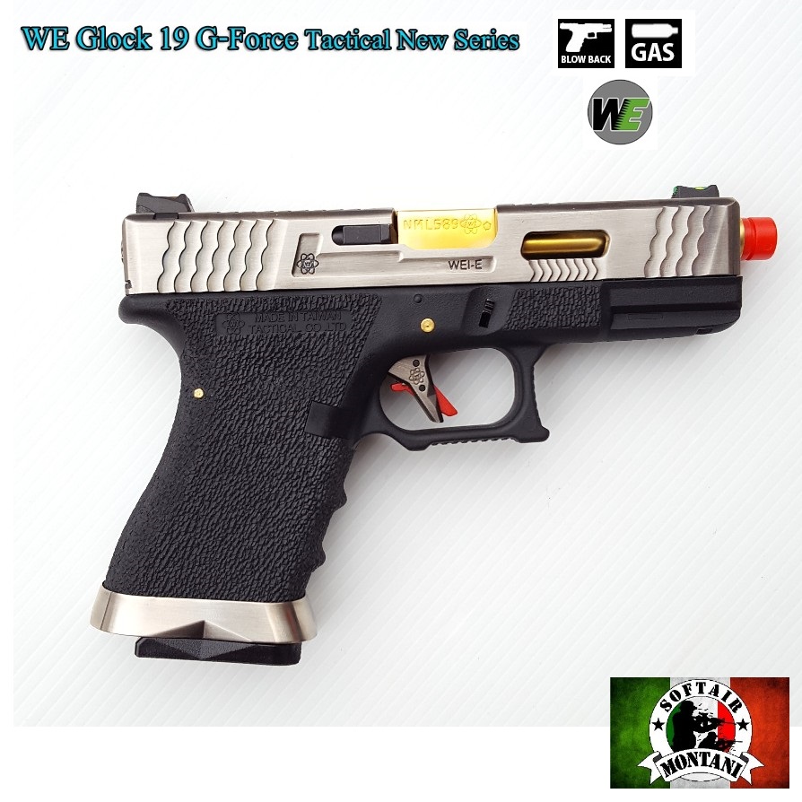 WE GLOCK 19 G FORCE BLACK - carrello cromato/gold