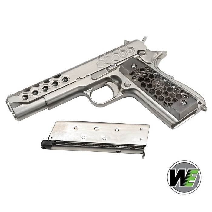 WE 1911 HEX CUT GEN2 CHROME FULL METAL SCARRELLANTE