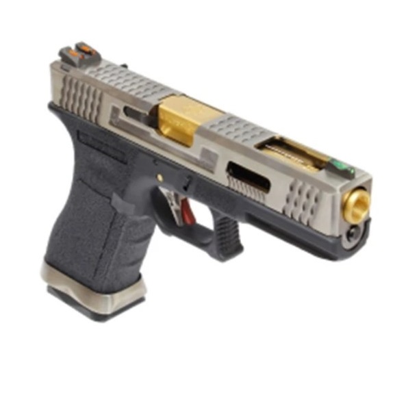WE GLOCK 18 G FORCE Carrello cromato - canna gold - immagine 2