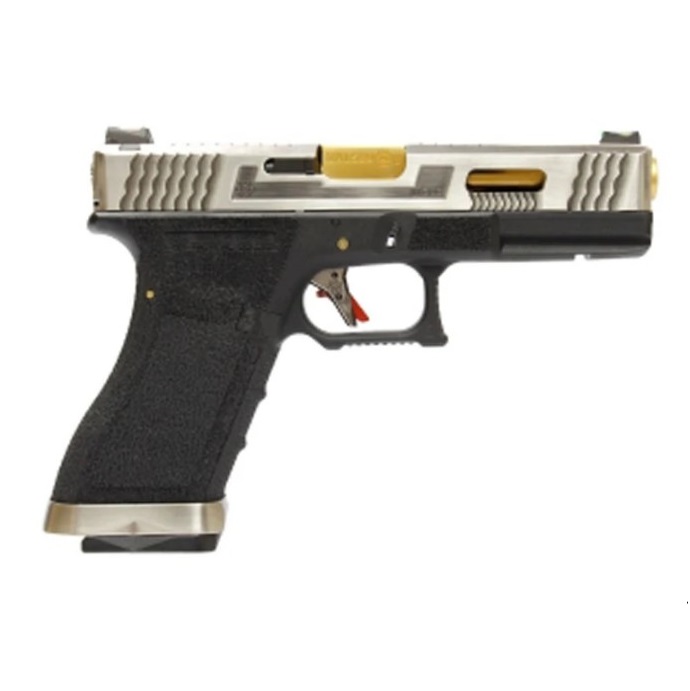 WE GLOCK 18 G FORCE Carrello cromato - canna gold - immagine 3