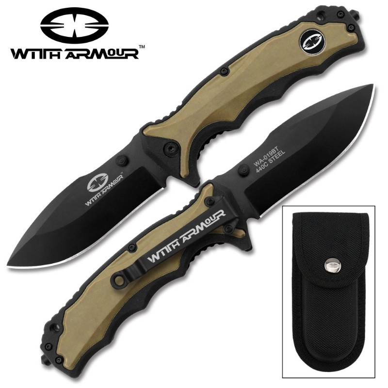 WithArmour Tiger Shark WA‑019BT · Coltello Pieghevole 440C · Black/Tan · Liner Lock