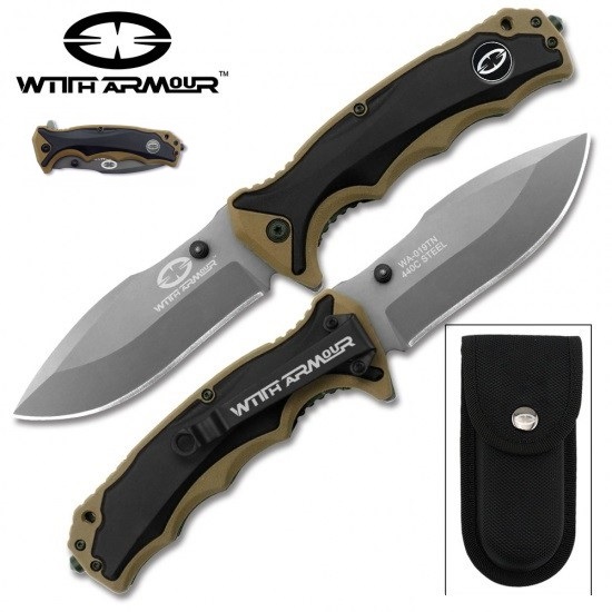 WithArmour - Tiger Shark Folding Knife Tan/Black - WA-019TN