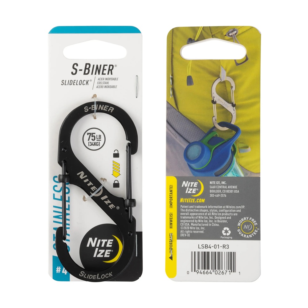 Nite Ize S-Biner® SlideLock® Carabiner Black Large #4- Moschettone Acciaio Inox 34 kg