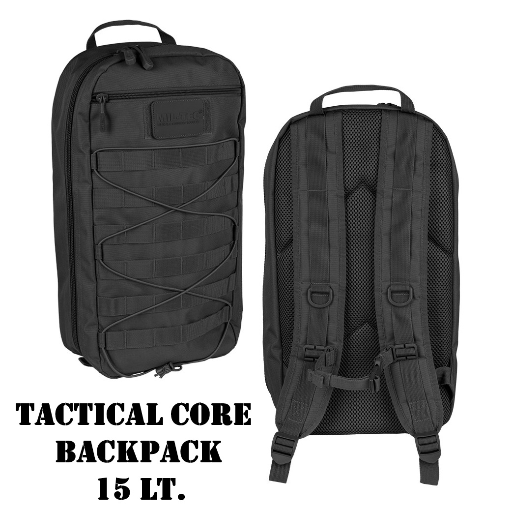 Mil‑Tec Tactical Core Daypack Black · Zaino Tattico MOLLE 15L · 14042102