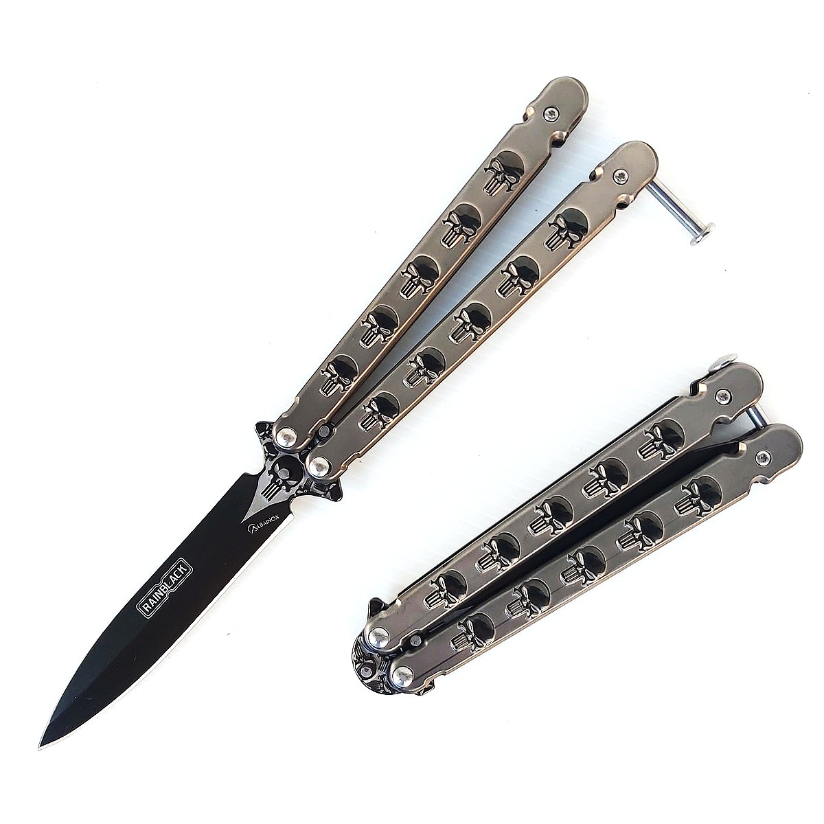 Albainox Balisong Punisher Skull RainBlack · 3Cr13MoV · Butterfly Knife 02278