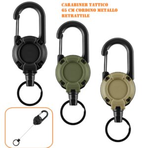 M-Tac Keychain Carabiner with Cable · Retrattile · ABS · Nero/Oliva/Coyote - correggiolo