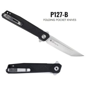 RUIKE P127‑B Black · Coltello Pieghevole 14C28N · G10/Carbon · Ball Bearings · Thumb Up